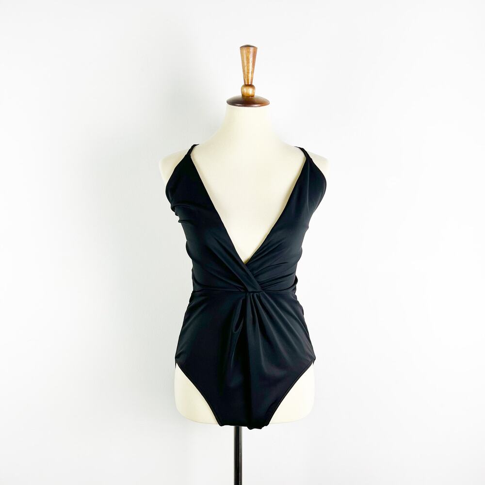 Lavish Alice Black one piece strappy back plunge swimsuit UK L US Medium